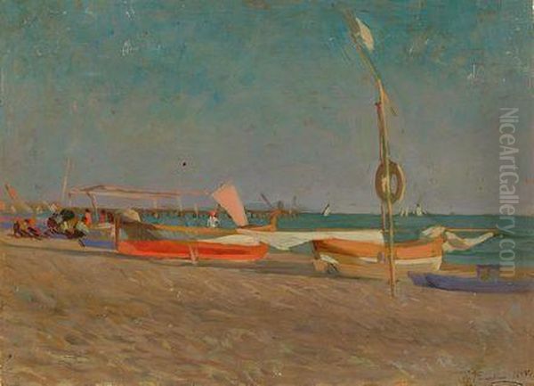 La Spiaggia Del Forte De' Marmi Oil Painting by Ruggero Focardi