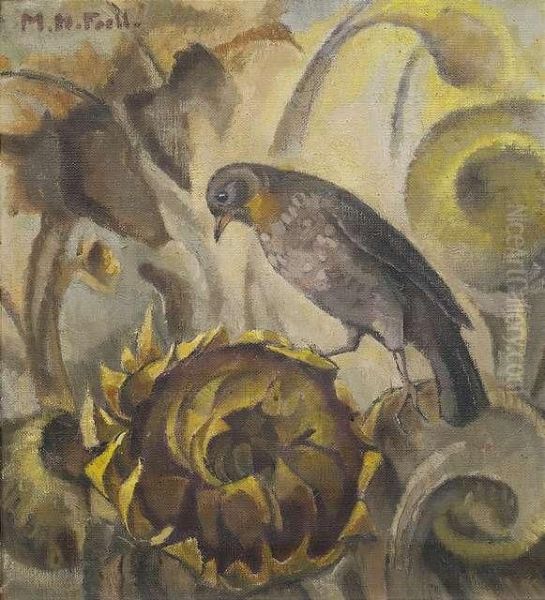 Bird With Sun Flower Oil Painting by Maria Hiller Foll