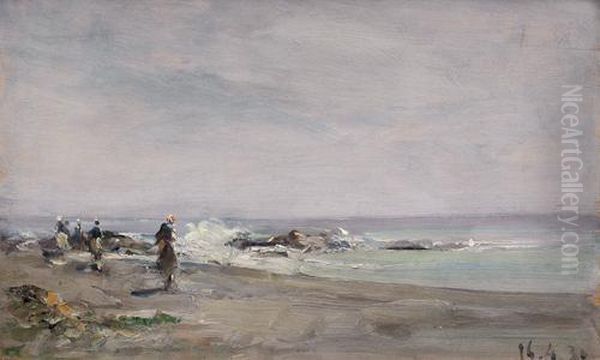 Figure Sulla Spiaggia Di Bordighera Oil Painting by Carlo Follini