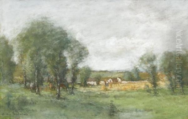 Landschaftspartie Mit Hain Und Weiler Oil Painting by Des Andre Fontaines