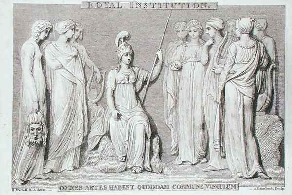 The Royal Institution card, engraved by A. Rannbach, from Michael Faradays scrapbook Oil Painting by Richard Westall