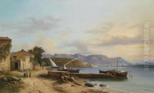 Southern Coastal Landscape Oil Painting by Nicolas Victor Fonville