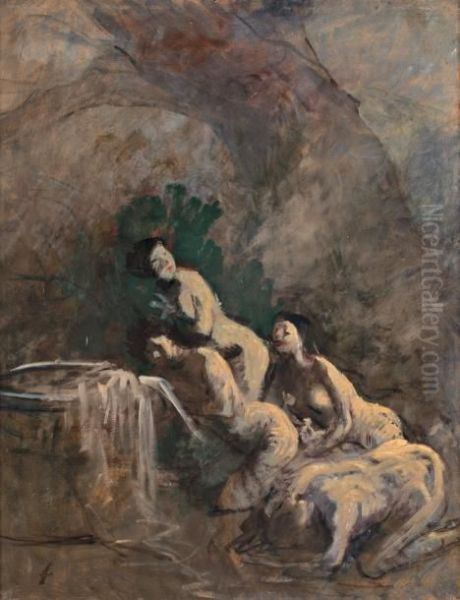 Baigneuses Aupres D'une Fontaine Oil Painting by Jean-Louis Forain