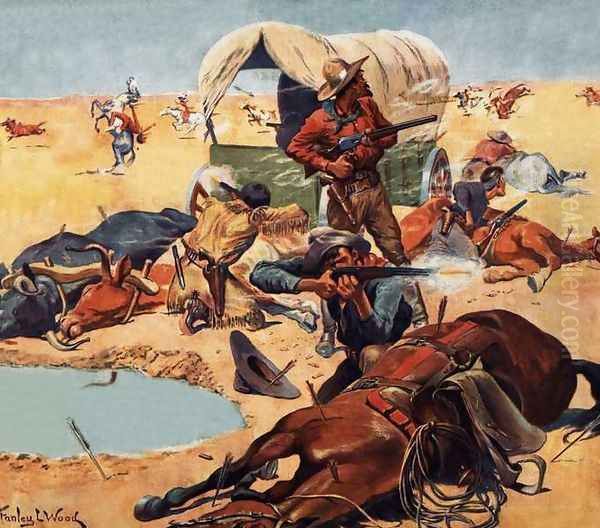 Cowboys and indians Oil Painting by Stanley L. Wood