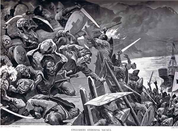 Crusaders Storming Nicaea, illustration from Hutchinsons History of the Nations Oil Painting by Stanley L. Wood