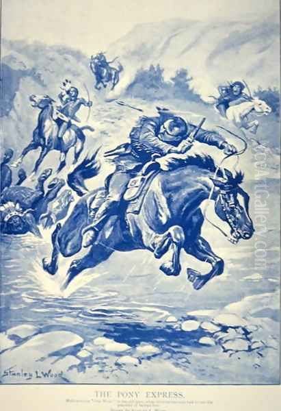 Pony Express pursued by Indians Oil Painting by Stanley L. Wood