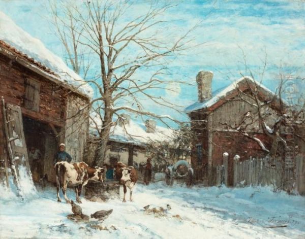 Stadsutkant, Vinter Oil Painting by Victor Forssell