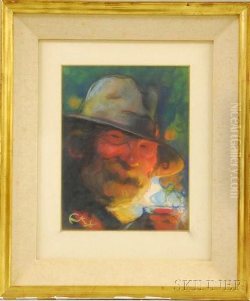 Portrait Of A Man In A Hat by Louis Fortuney