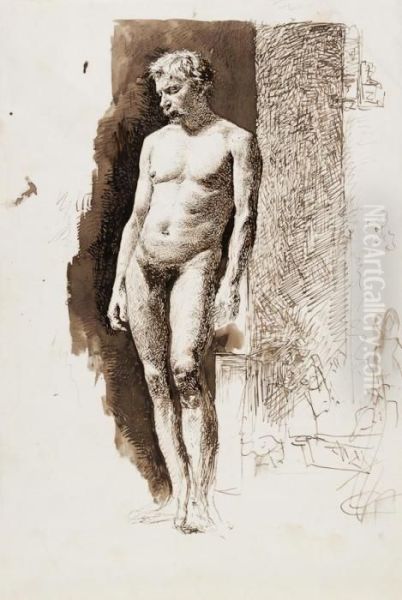 Nudo Virile In Piedi Oil Painting by Mariano Jose Maria Bernardo Fortuny y Carbo