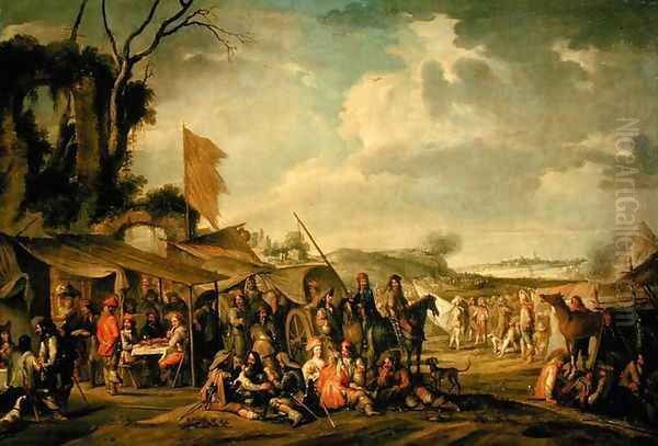 Military Camp by some Ruins Oil Painting by Cornelis de Wael