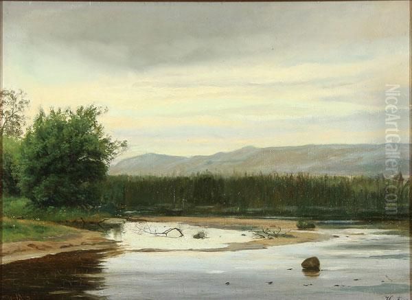 River Landscape Oil Painting by Harald Foss