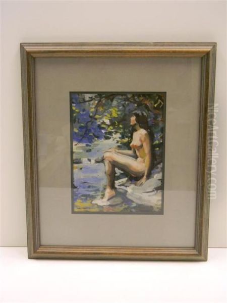 Nude Woman At The Edge Of Stream Oil Painting by Ben Foster