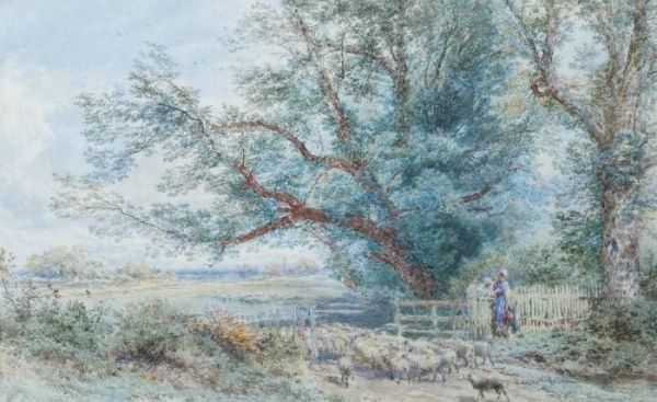 Watching The Flock Pass By Oil Painting by Myles Birket Foster