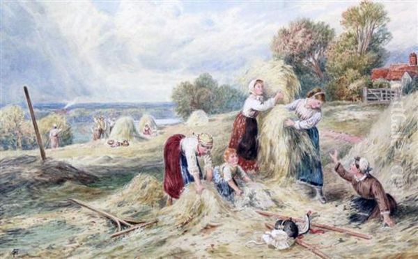 Harvesters Oil Painting by Myles Birket Foster