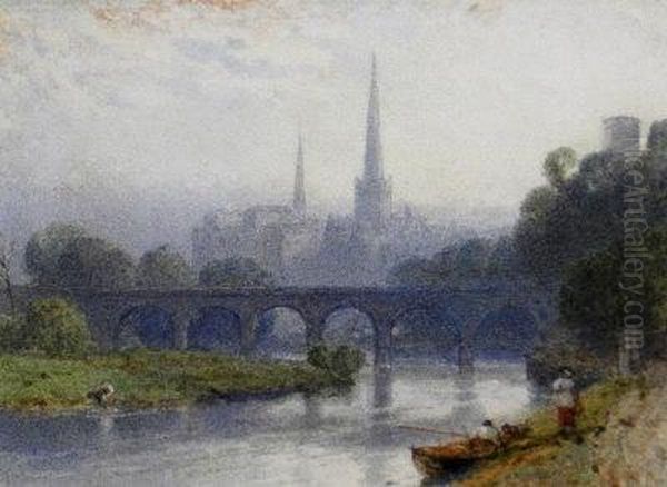 A View Of Shrewsbury From The River Oil Painting by Myles Birket Foster