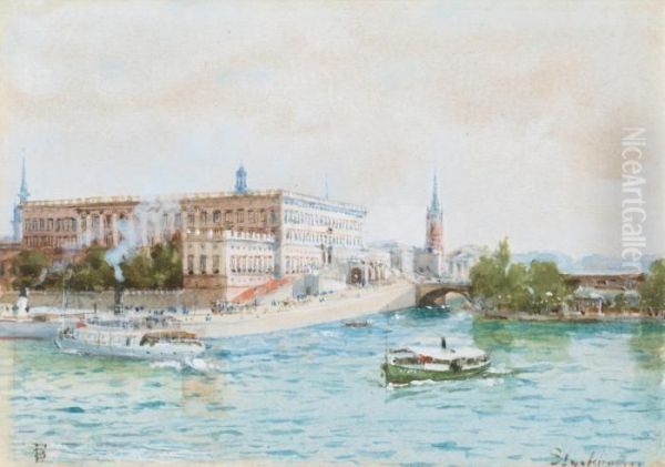 Stockholm Castle And The Tower Of Riddarholmen Church Oil Painting by Myles Birket Foster