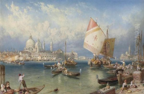 A Market Day On The Giudecca, Venice Oil Painting by Myles Birket Foster