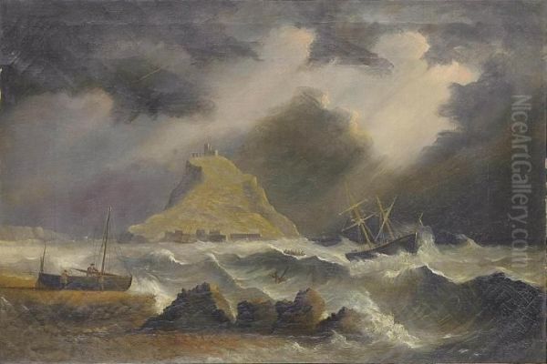 A Break In The Clouds Above St. Michael's Mount Oil Painting by Arthur Wellington Fowles