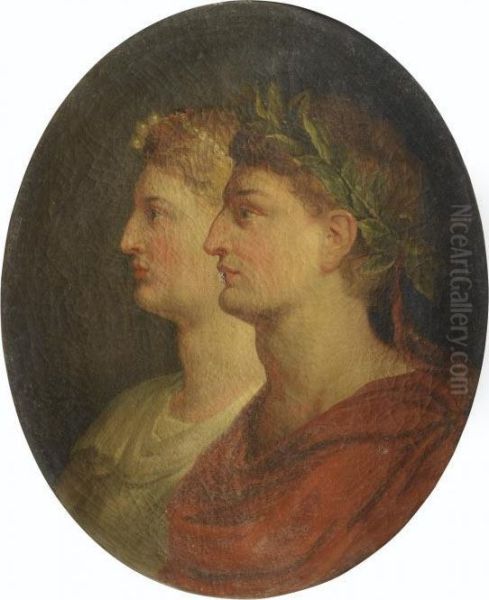 Portrait D'un Empereur Romain Et
 De Son Epouse 
 Studio Of Jean-honore Fragonard ; Portrait Of A Roman Emperor And His 
Wife ; Bears An Inscription Lower Left ; Oil On Original Canvas And 
Stretcher, Oval Oil Painting by Jean-Honore Fragonard