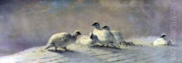 Ptarmigan - Winter, 1861 Oil Painting by Joseph Wolf