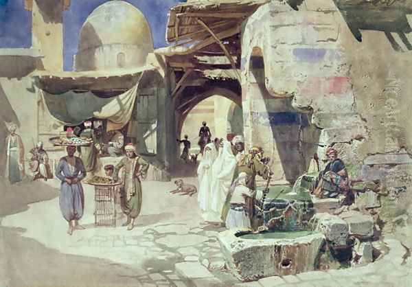 An Arab Street Scene Oil Painting by Carl Friedrich H. Werner