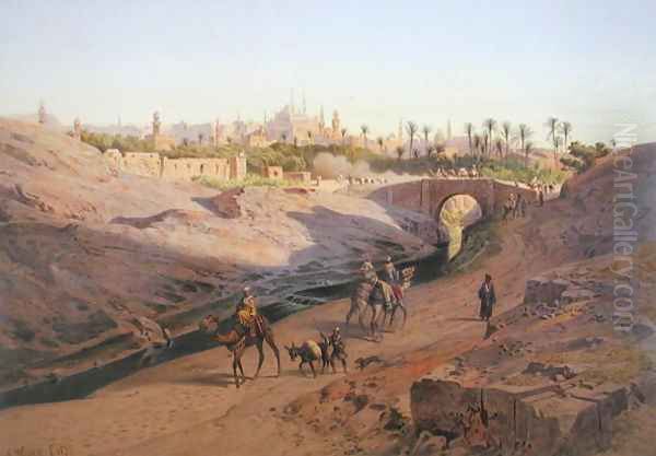 A view of Cairo from the north with the White Mosque, one of 24 illustrations produced by G.W. Seitz, printed c.1873 Oil Painting by Carl Friedrich H. Werner