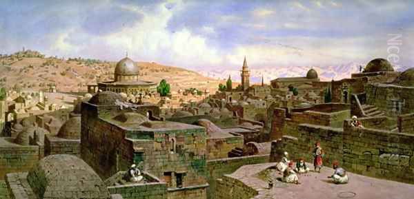 A View of Jerusalem, with the Dome of the Holy Rock Oil Painting by Carl Friedrich H. Werner