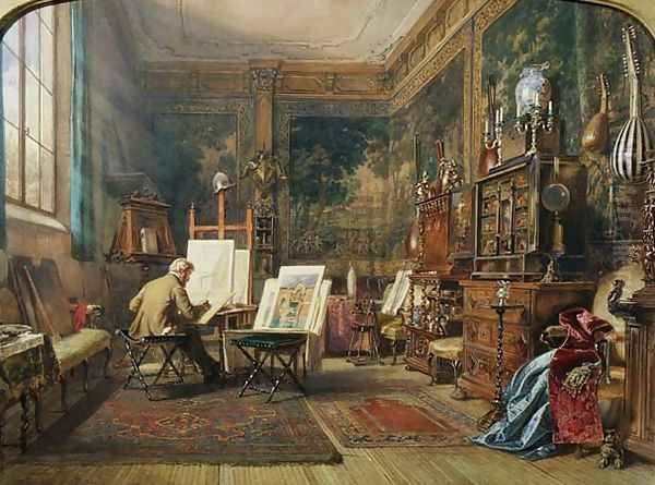 The Artist's Studio, Venice, 1855 Oil Painting by Carl Friedrich H. Werner