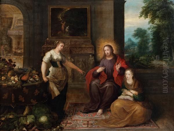 Le Christ Chez Marthe Et Marie Oil Painting by Frans II Francken