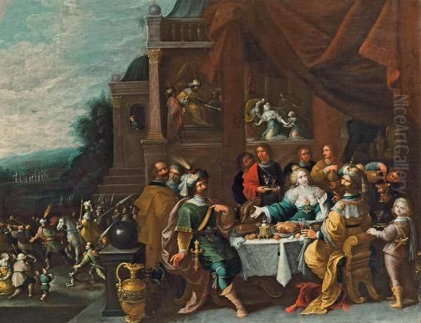 Das Gastmahl Der Esther Oil Painting by Frans II Francken