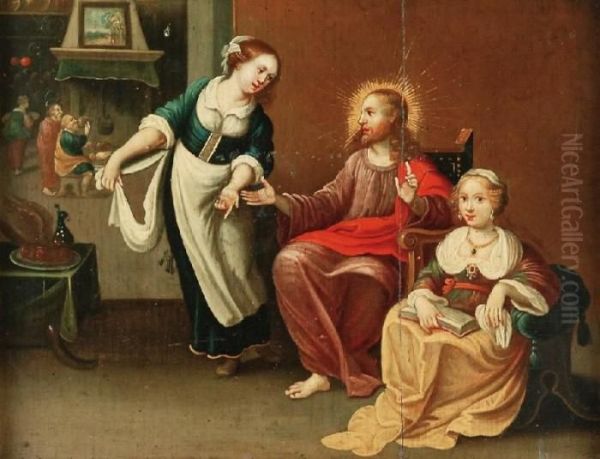 Jezus W Domu Marty I Marii Oil Painting by Frans II Francken