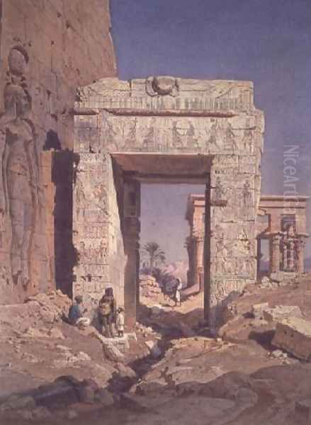 Doorway from Temple of Isis to temple called Bed of the Pharaohs, Island of Philaea, Egypt Oil Painting by Carl Friedrich H. Werner