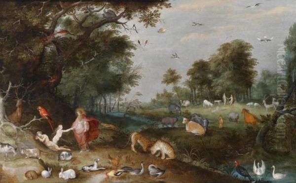 The Garden Of Eden With The Creation Of Adam And Eve Oil Painting by Frans II Francken