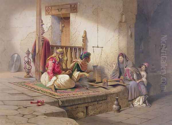 A weaver in Esna, one of 24 illustrations produced by G.W. Seitz, printed c.1873 Oil Painting by Carl Friedrich H. Werner