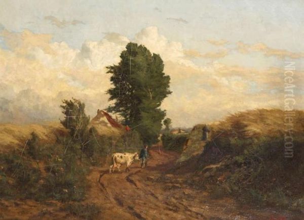 Boer Met Koe Op Landweg Oil Painting by Joseph Charles Francois