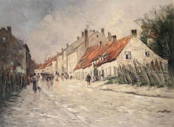 Animated Street View Oil Painting by Joseph Charles Francois