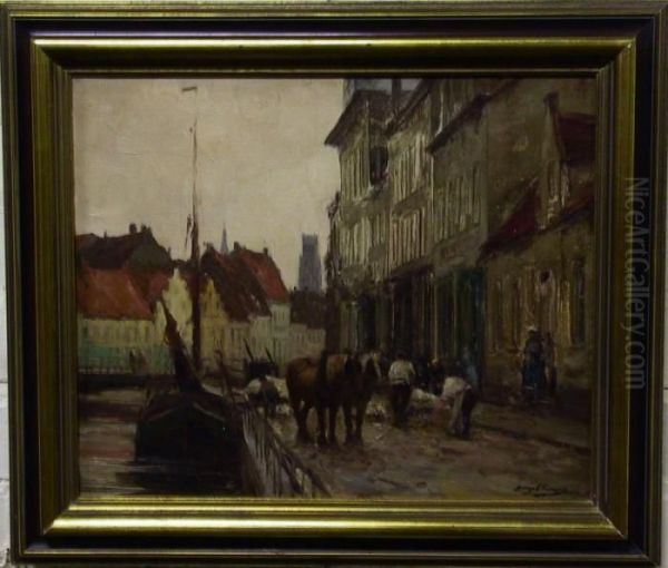 Category: Painting
 Description:zicht Op Brugge Oil Painting by Joseph Charles Francois