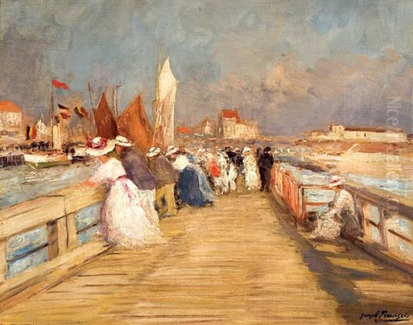 Surl'estacade A Ostende Oil Painting by Joseph Charles Francois