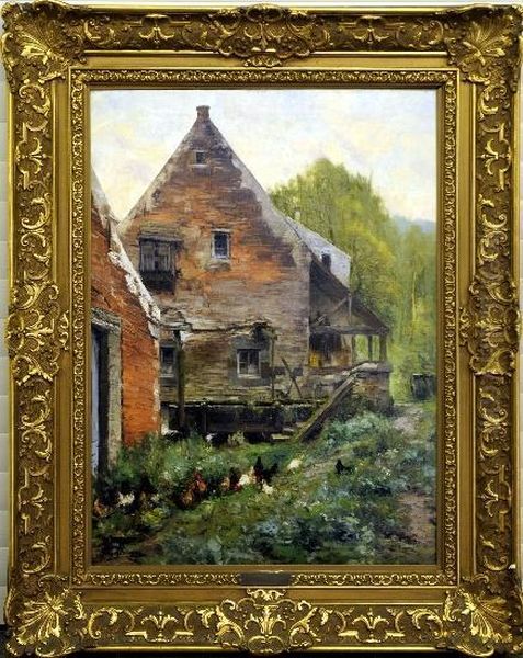 [poule Devant La Ferme] Oil Painting by Joseph Charles Francois