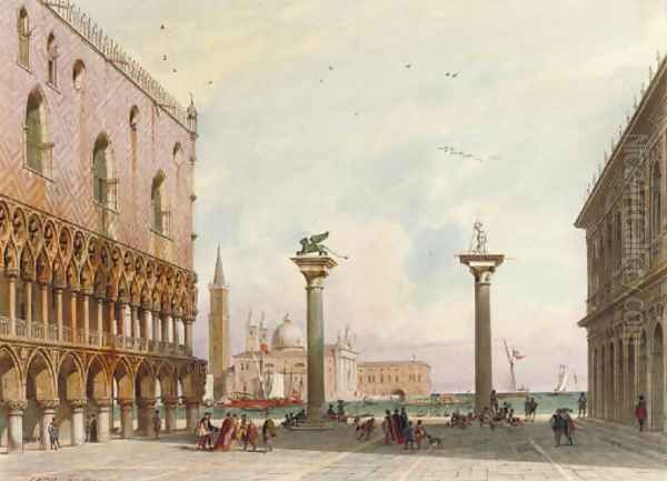 The columns of San Marco and San Teodoro with the San Giorgio Maggiore beyond, Venice Oil Painting by Carl Friedrich H. Werner