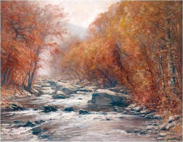 Autumnal River Landscape Oil Painting by Joseph Charles Francois