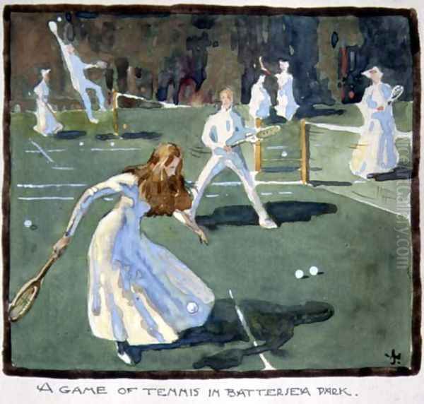 A Game of Tennis in Battersea Park Oil Painting by James Wallace