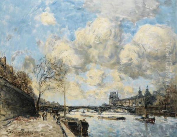 Paris, La Seine Et Le Musee Du Louvre Oil Painting by Frank Myers Boggs