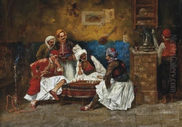 A Game Of Chess Oil Painting by Albert Julius Franke