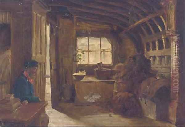 Old Adam in an upturned boat, Burnham Oil Painting by James Wallace