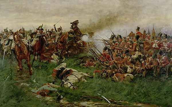 The 28th (1st Gloucestershire Regiment) at Waterloo, 1914 Oil Painting by William Barnes Wollen