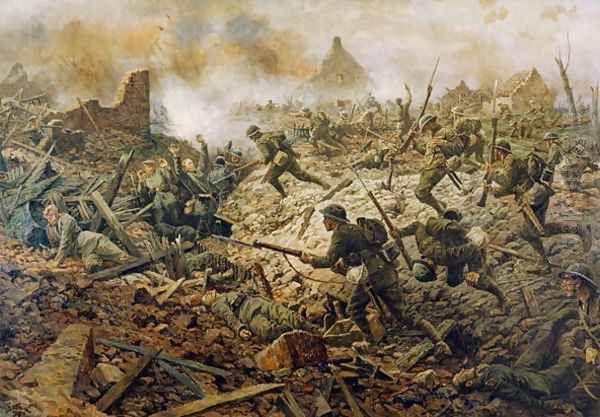 The Territorials at Pozieres on 23rd July 1916, 1917 Oil Painting by William Barnes Wollen