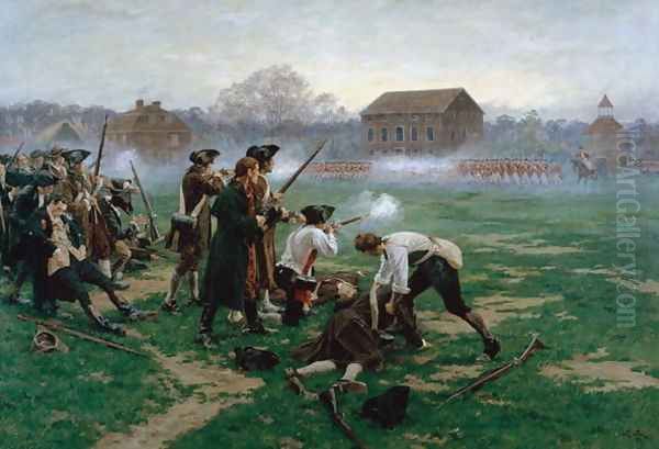 The Battle of Lexington, 19th April 1775, 1910 Oil Painting by William Barnes Wollen