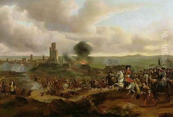 A Battle Scene: possibly James Scott, Duke of Monmouth at the Siege of Maastricht in 1673 Oil Painting by Jan Wyck