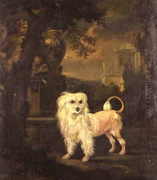 A Lowchen By A Fountain Oil Painting by Jan Wyck